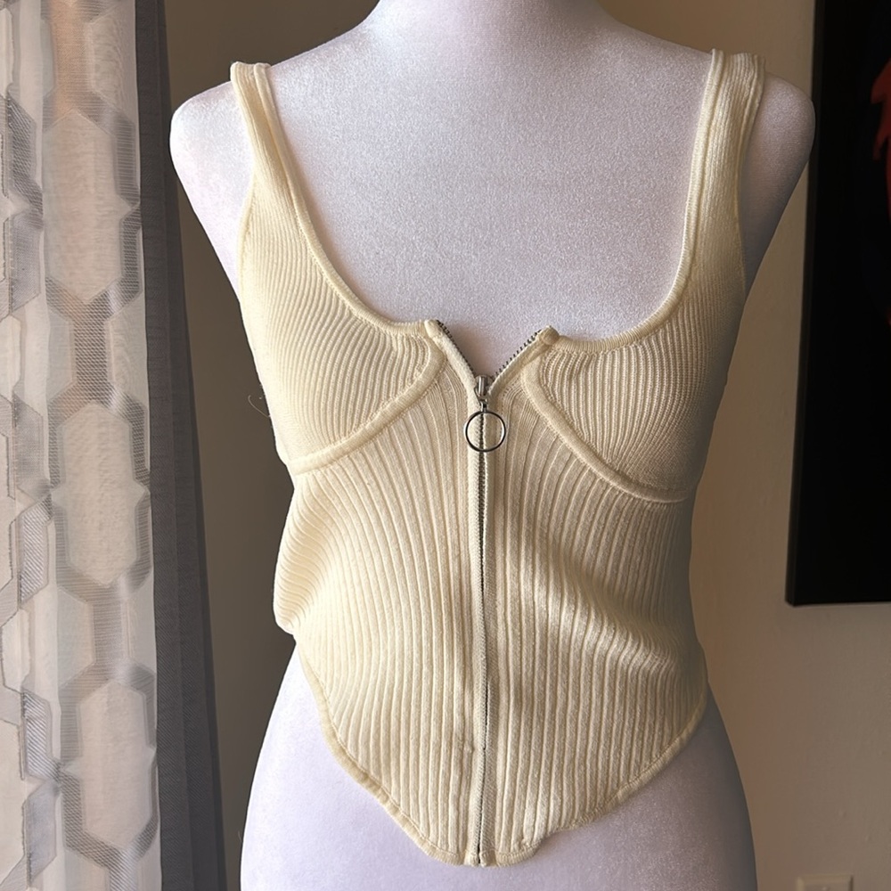 ASOS DESIGN knitted corset with zip through in cream